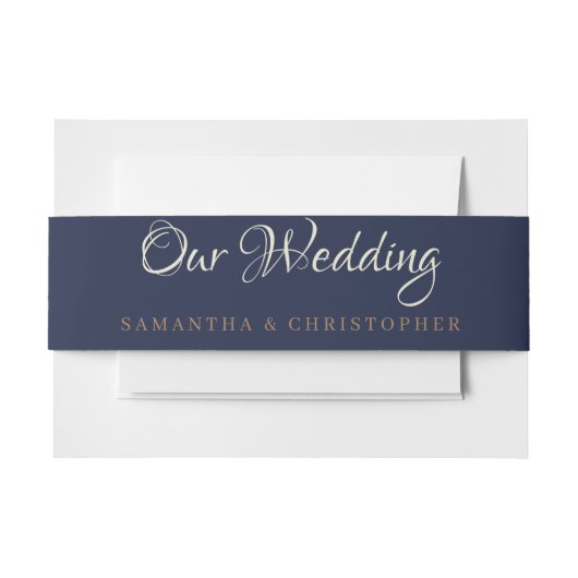 Modern marineblauw 'onze bruiloft' uitnodigingen wikkel (Voorkant Voorbeeld)