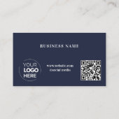 Modern marineblauw QR code Business Logo Klantenkaartje (Achterkant)