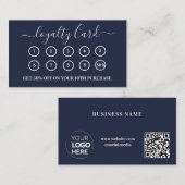 Modern marineblauw QR code Business Logo Klantenkaartje (Voorkant / Achterkant)