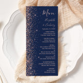 Modern marineblauw Roos gouden glitter edge bruilo Menu