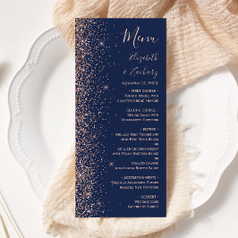 Modern marineblauw Roos gouden glitter edge bruilo Menu