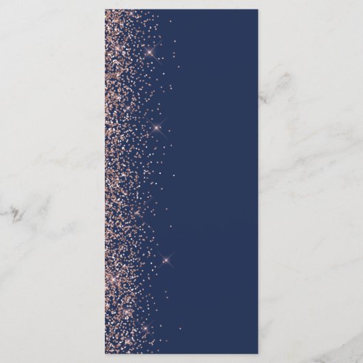 Modern marineblauw Roos gouden glitter edge bruilo Menu (Achterkant)