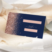 Modern marineblauw Roos gouden glitter edge bruilo Plaatskaartje