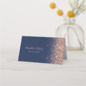 Modern marineblauw Roos gouden glitter edge bruilo Plaatskaartje (Achterkant)