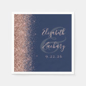 Modern marineblauw Roos gouden glitter edge bruilo Servet (Voorkant)