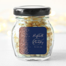 Modern marineblauw Roos gouden glitter edge bruilo Vierkante Sticker