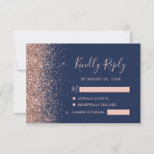 Modern marineblauw Roos gouden glitterrand RSVP Kaartje (Voorkant)