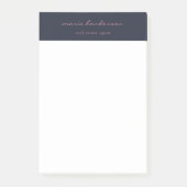 Modern marineblauw roze script kalligrafie monogra post-it® notes (Voorkant)
