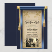 Modern marineblauw satijnen scroll kwastjes sepia  kaart (Voorkant / Achterkant)