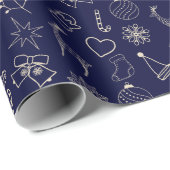 Modern marineblauw Schattige kerstpatroon Cadeaupapier (Rol Hoek)