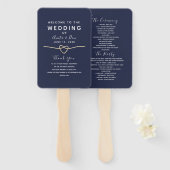 Modern marineblauw trouwprogramma handwaaier (Voorkant en achterkant)