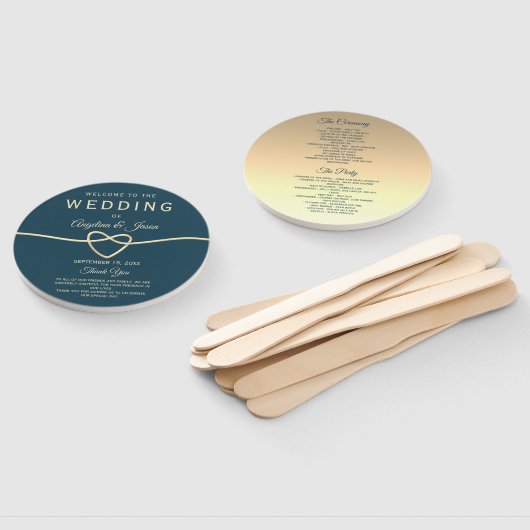 Modern marineblauw trouwprogramma handwaaier (Niet-gemonteerd)