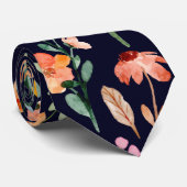 Modern marineblauw wildbloem Waterverf patroon Stropdas (Opgerold)