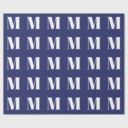 Modern marineblauw & wit custom initiaal monogram cadeaupapier (Vlak)