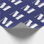 Modern marineblauw & wit custom initiaal monogram cadeaupapier (Hoek)