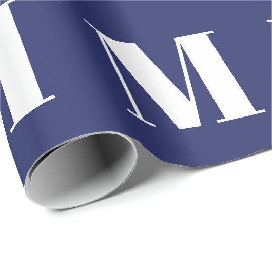 Modern marineblauw & wit custom initiaal monogram cadeaupapier (Rol Hoek)