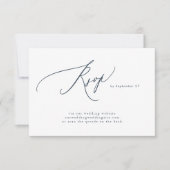 Modern marineblauw wit eenvoudige QR-code bruiloft RSVP Kaartje (Voorkant)