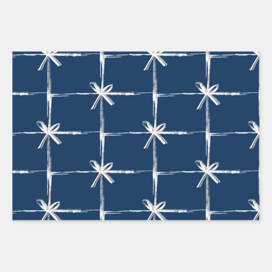 Modern marineblauw & wit kerstboom & lint inpakpapier vel (Voorkant 3)