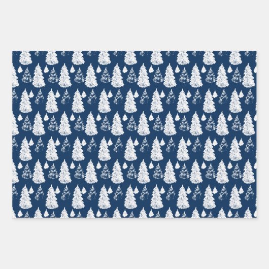 Modern marineblauw & wit kerstboom & lint inpakpapier vel (Voorkant 2)