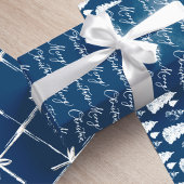 Modern marineblauw & wit kerstboom & lint inpakpapier vel