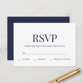 Modern marineblauw wit monogram RSVP Kaartje