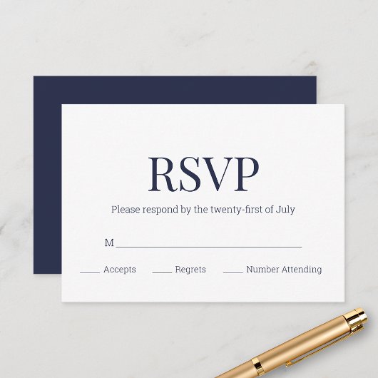 Modern marineblauw wit monogram RSVP Kaartje