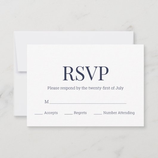 Modern marineblauw wit monogram RSVP Kaartje (Voorkant)