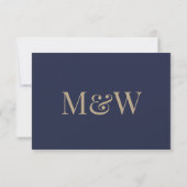 Modern marineblauw wit monogram RSVP Kaartje (Achterkant)