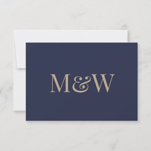 Modern marineblauw wit monogram RSVP Kaartje (Achterkant)