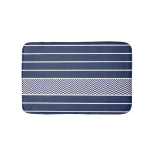 Modern marineblauw wit strepen chevron patroon badmat