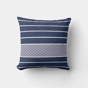 Modern marineblauw wit strepen chevron patroon kussen