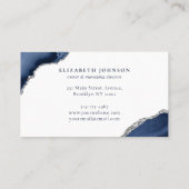 Modern marineblauw zilvergrijs glitter agaat marme visitekaartje (Achterkant)