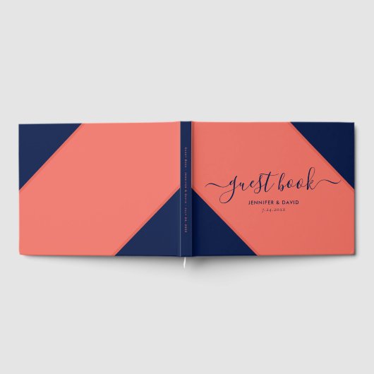 Modern marinesblauw en koraal bruiloft gastenboek (Volledig)