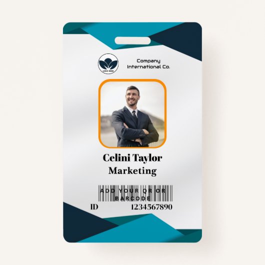 Modern Marketing Portrait ID Kaart (Groen & Marine Badge (Voorkant)