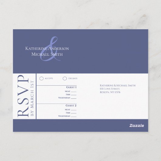 Modern Marlin Blauw en Wit-RSVP-Bruiloft- Briefkaart (Achterkant)