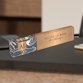 Modern marmer abstract patroonzwart gouden monogra naambordje