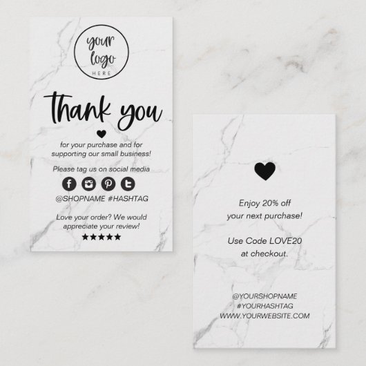 Modern marmer bedrijf dank u voor de bestelling in visitekaartje (Voorkant / Achterkant)