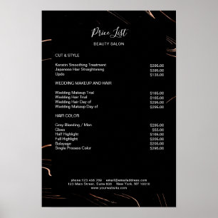 Modern marmer Black Rosegold Pricelist Poster