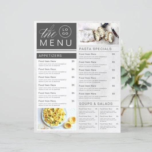 Modern marmer Black & White Restaurant Photo Menu (Staand voorkant)