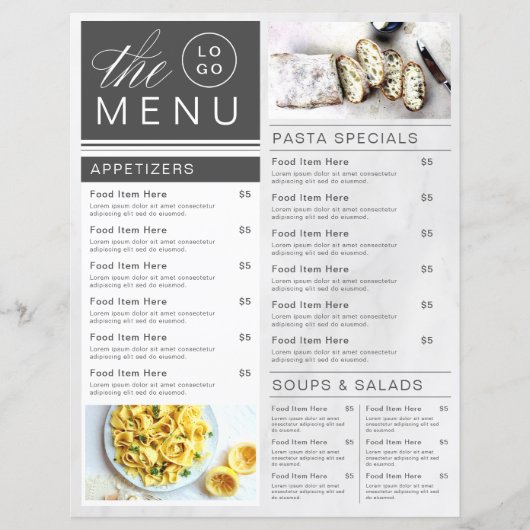 Modern marmer Black & White Restaurant Photo Menu (Voorkant)