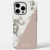 Modern Marmer Blush Roze Faux Lederen Monogram Case-Mate iPhone Case (Achterkant)