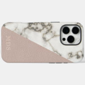 Modern Marmer Blush Roze Faux Lederen Monogram Case-Mate iPhone Case (Achterkant (horizontaal))