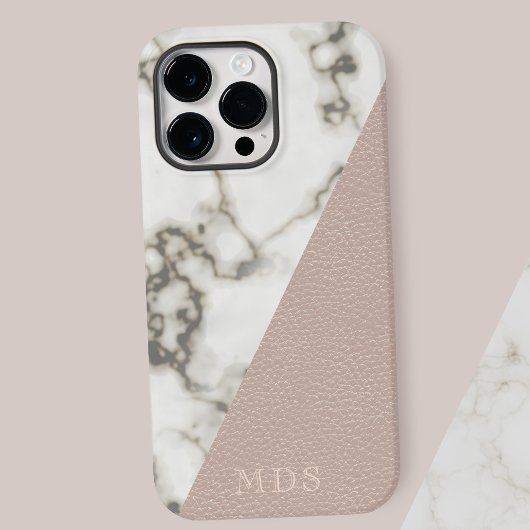 Modern Marmer Blush Roze Faux Lederen Monogram Case-Mate iPhone Case