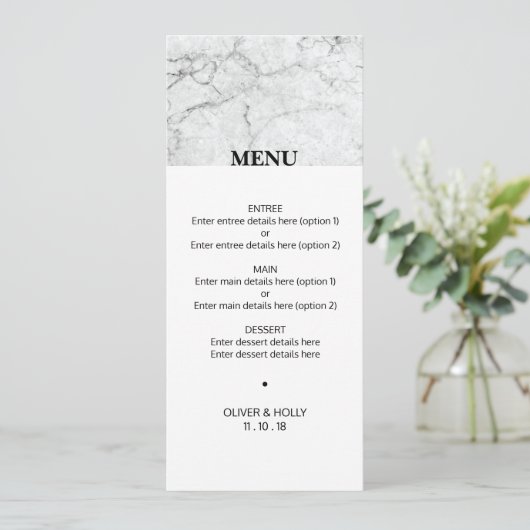 Modern marmer bruiloft menu (Staand voorkant)