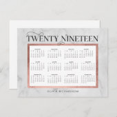 Modern Marmer en Faux Roos Gold 2019 Kalender Feestdagenkaart (Voorkant / Achterkant)