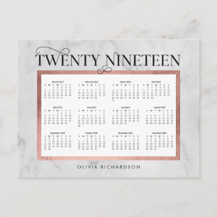 Modern Marmer en Faux Roos Gold 2019 Kalender Feestdagenkaart