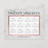 Modern Marmer en Faux Roos Gold 2019 Kalender Feestdagenkaart (Voorkant)