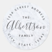 Modern marmer familienaam retouradres ronde sticker (Voorkant)