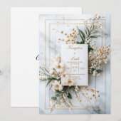 Modern Marmer & Goud Bloemen Huwelijk Kaart (Voorkant / Achterkant)