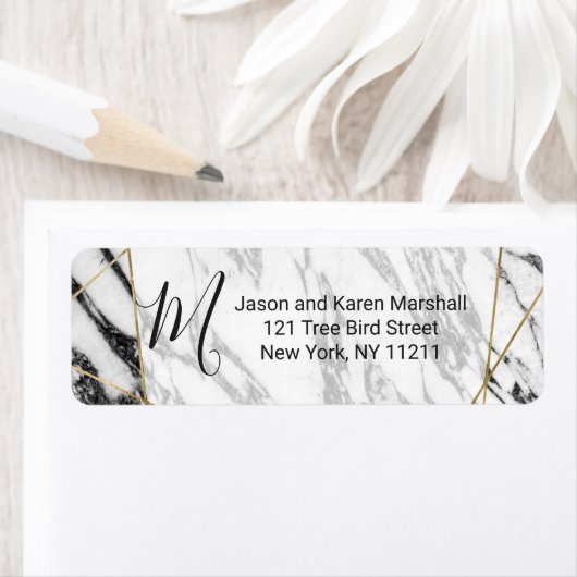 Modern marmer goud geometrisch adres etiket (Insitu)